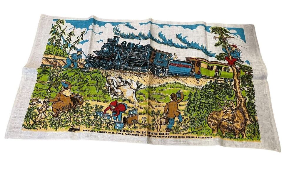 Linen Kitchen Tea Towel Train Newfue Bullet NEW NOS Peter Hing 16.5 X 28” VTG